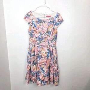 Betsey Johnson Pink Blue Floral Fit & Flare‎ Girly Dainty Mini Dress Size 6